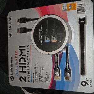 NWT 2 Pack LED Lighted Premium 9ft HDMI Cables